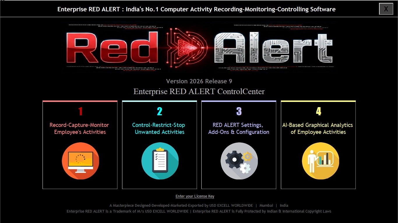 ENTERPRISE RED ALERT ControlCenter dashboard — employee computer activity recording, monitoring and controlling software